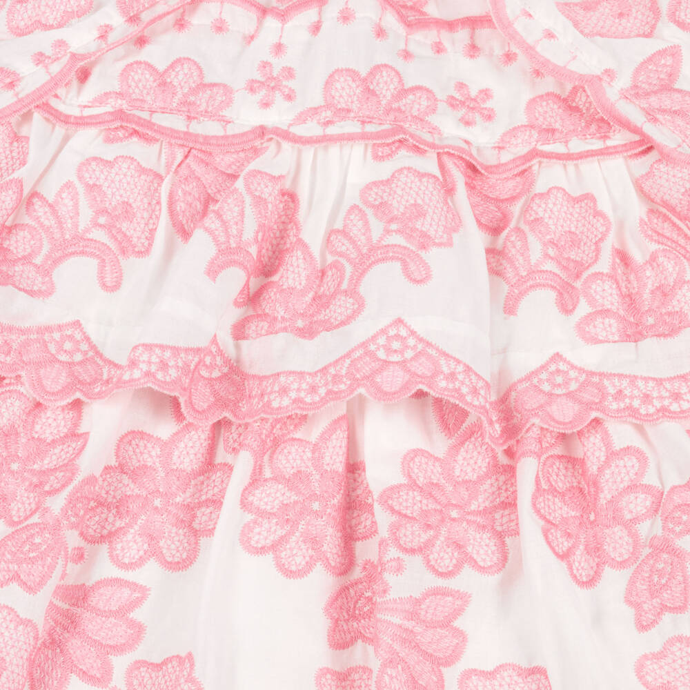 Marlo Kids-Girls White & Pink Floral Embroidered Dress | Childrensalon