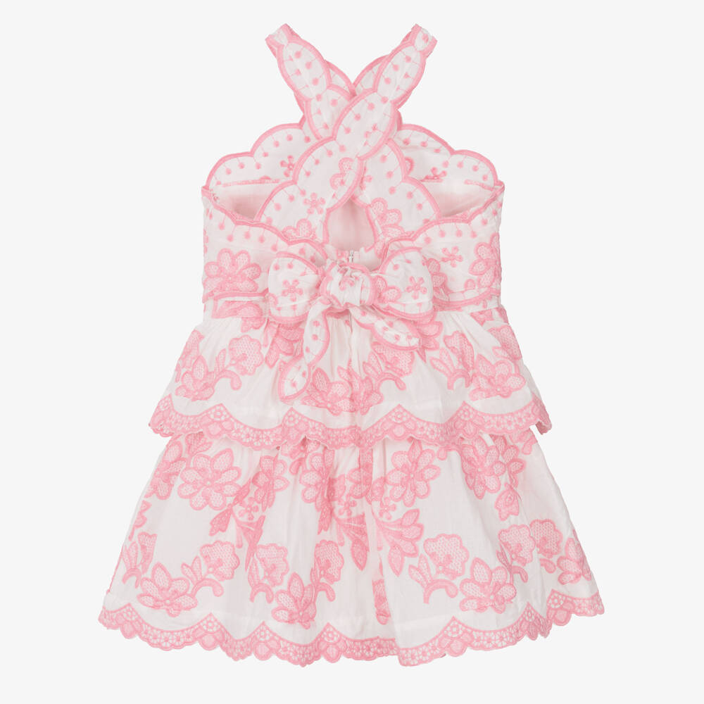 Marlo Kids-Girls White & Pink Floral Embroidered Dress | Childrensalon