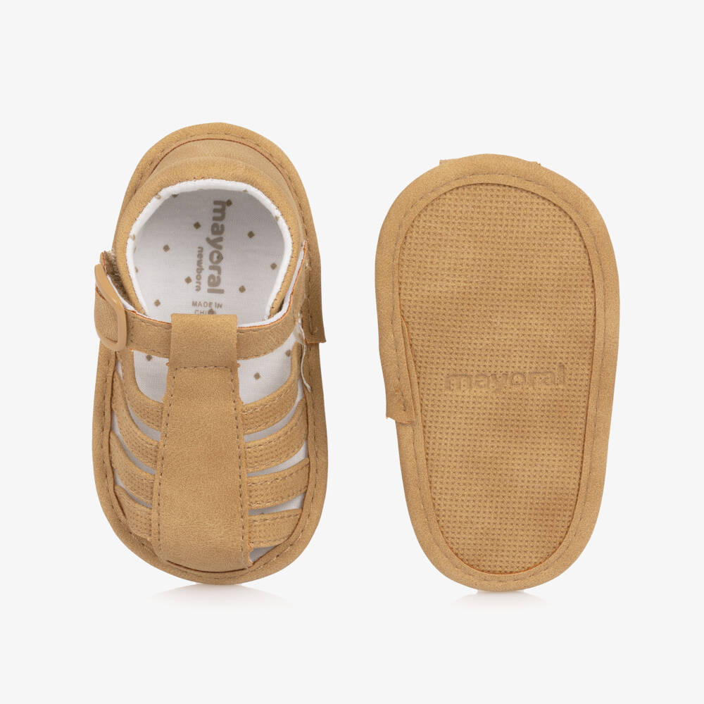 Mayoral Newborn-Baby Beige Faux Leather Pre-Walker Sandals | Childrensalon