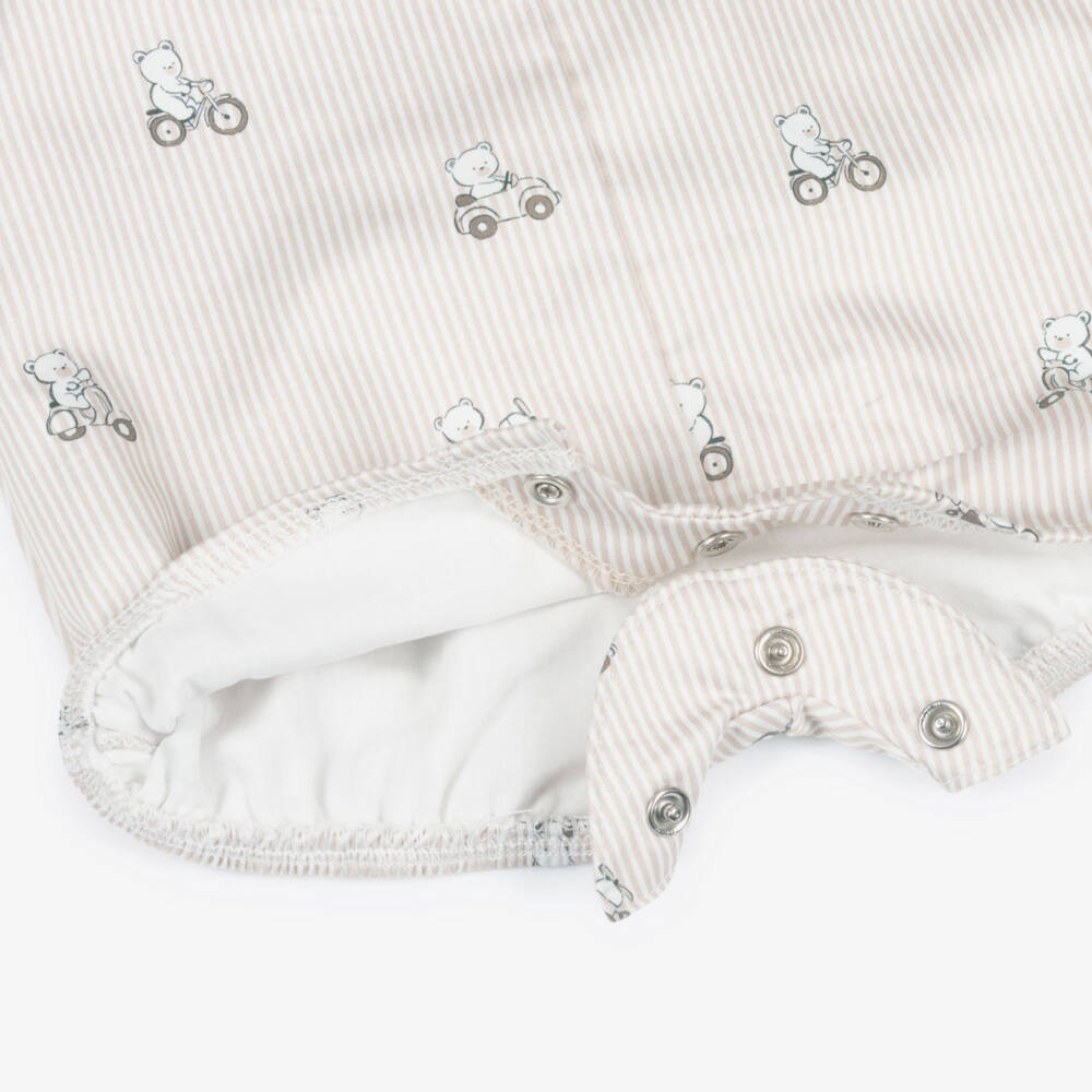 Mayoral Newborn-Baby Boys Beige Stripe Cotton Shortie with Bear Print | Childrensalon