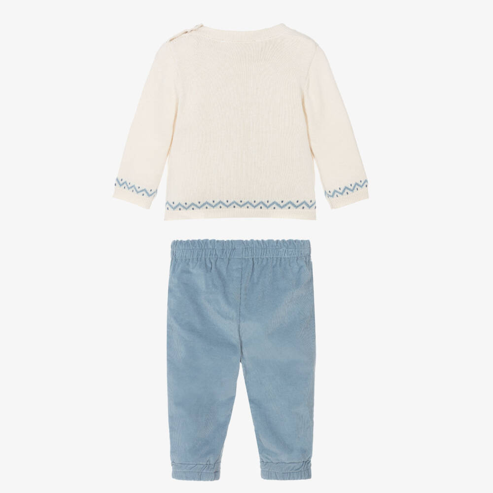 Mayoral Newborn-Baby Boys Beige & Blue Corduroy Trouser Set | Childrensalon