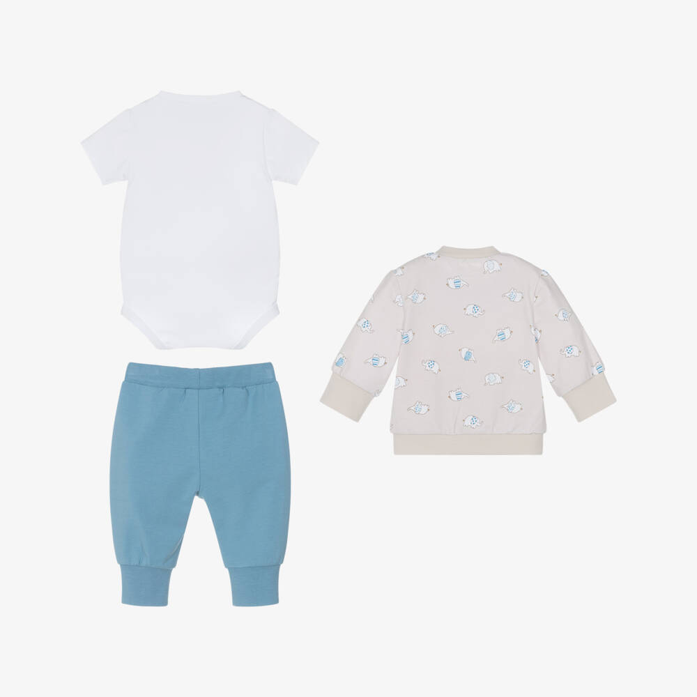Mayoral Newborn-Baby Boys Beige & Blue Elephant Print Tracksuit Set | Childrensalon
