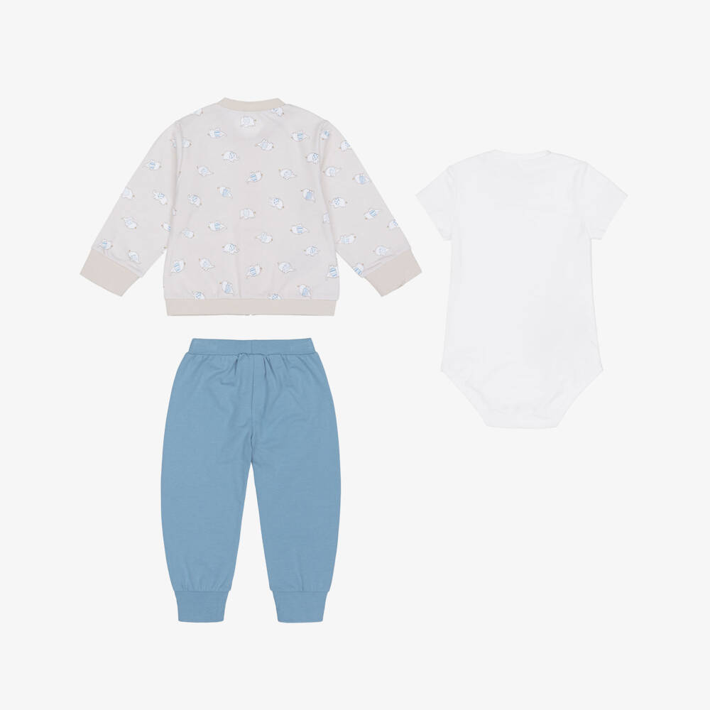 Mayoral Newborn-Baby Boys Beige & Blue Elephant Print Tracksuit Set | Childrensalon