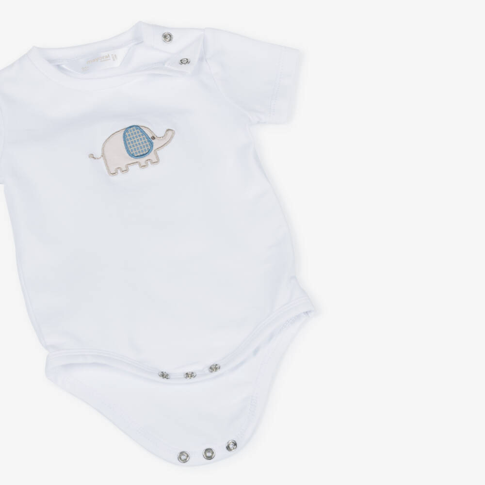 Mayoral Newborn-Baby Boys Beige & Blue Elephant Print Tracksuit Set | Childrensalon