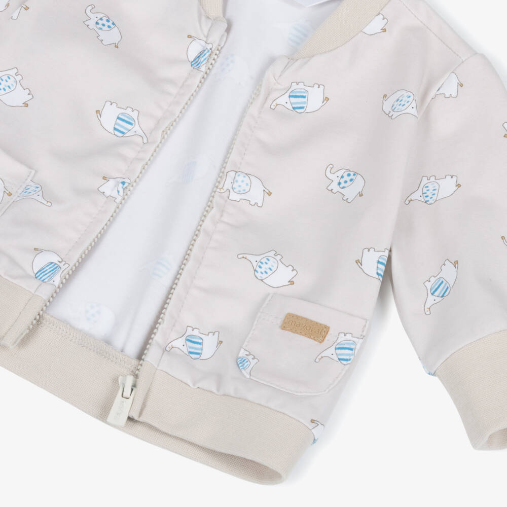 Mayoral Newborn-Baby Boys Beige & Blue Elephant Print Tracksuit Set | Childrensalon