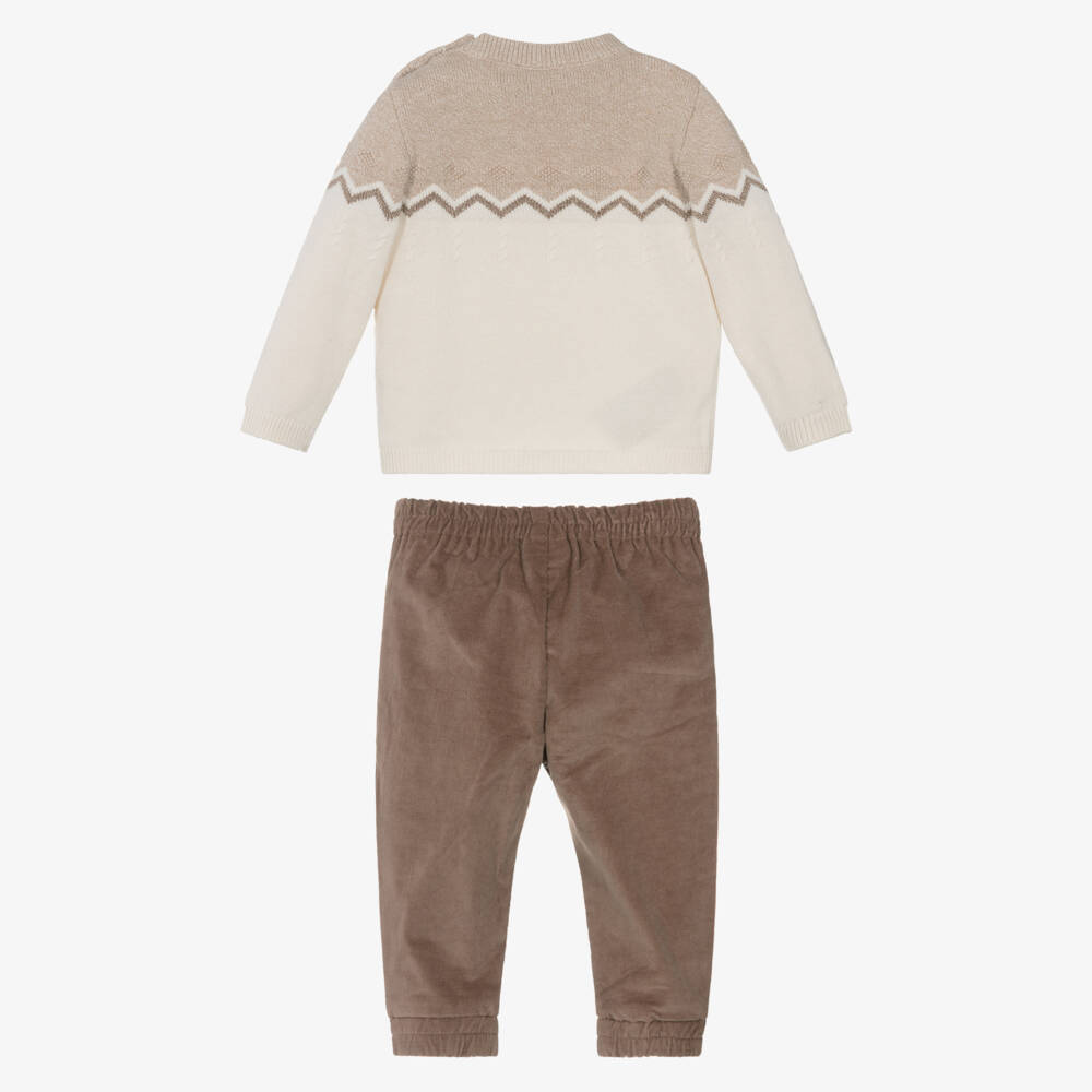 Mayoral Newborn-Baby Boys Beige & Brown Corduroy Trouser Set | Childrensalon