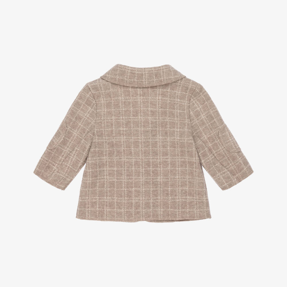 Mayoral Для новорожденных-Пиджак в клетку бежевый из хлопкового трикотажа для малышей | Childrensalon
