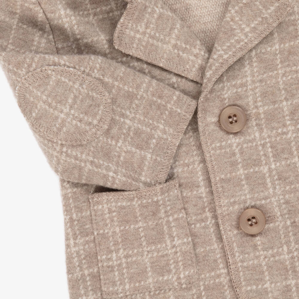 Mayoral Для новорожденных-Пиджак в клетку бежевый из хлопкового трикотажа для малышей | Childrensalon