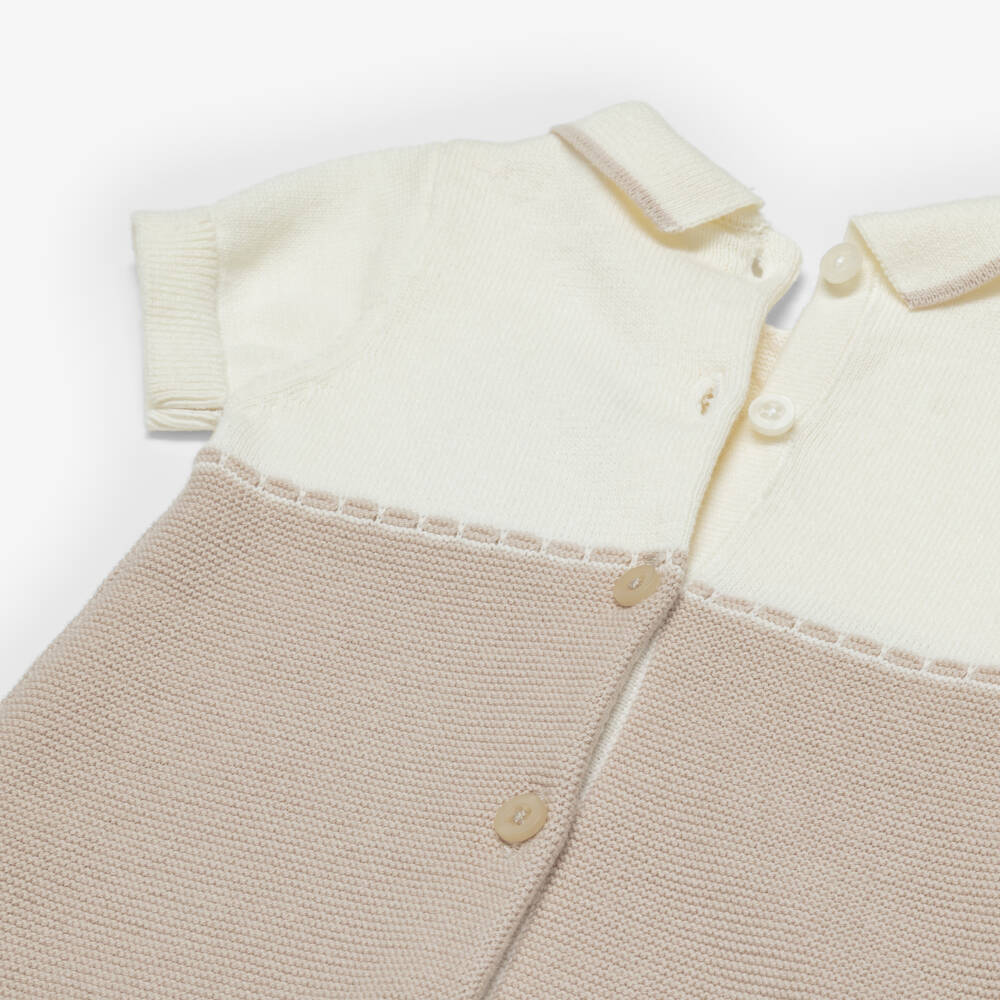 Mayoral Newborn-بودي سوت بياقة قطن محبوك لون بيج للأولاد الرضع | Childrensalon
