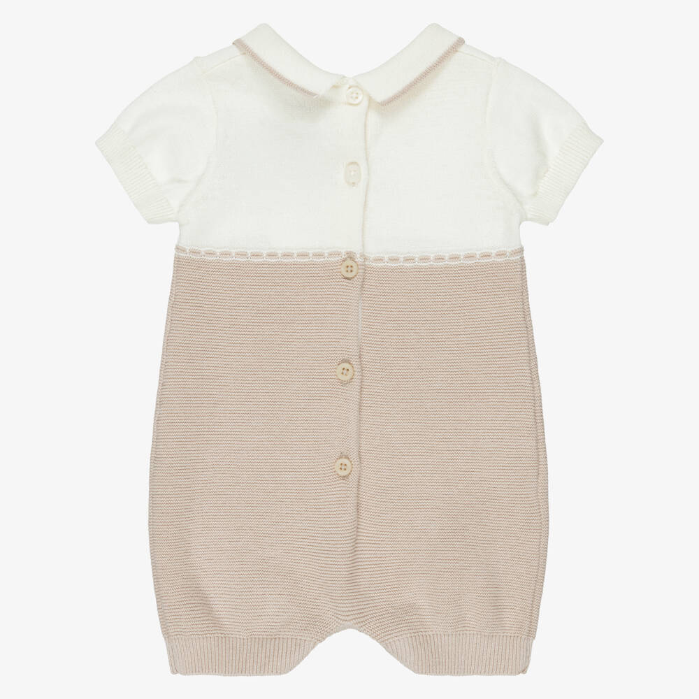 Mayoral Newborn-بودي سوت بياقة قطن محبوك لون بيج للأولاد الرضع | Childrensalon