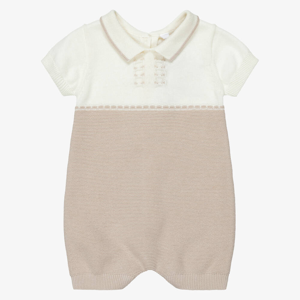 Mayoral Newborn-بودي سوت بياقة قطن محبوك لون بيج للأولاد الرضع | Childrensalon