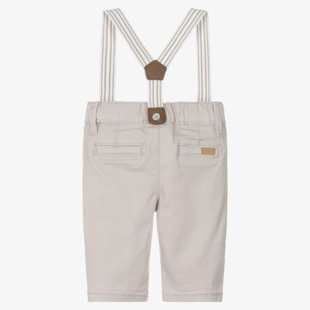 Mayoral Для новорожденных-Baby Boys Beige Cotton Trousers with Striped Braces | Childrensalon