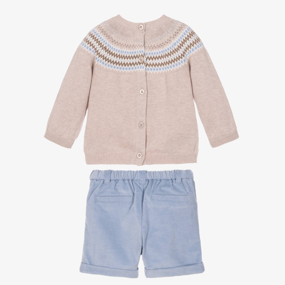 Mayoral Newborn-Baby Boys Beige Fair Isle Sweater & Shorts Set | Childrensalon