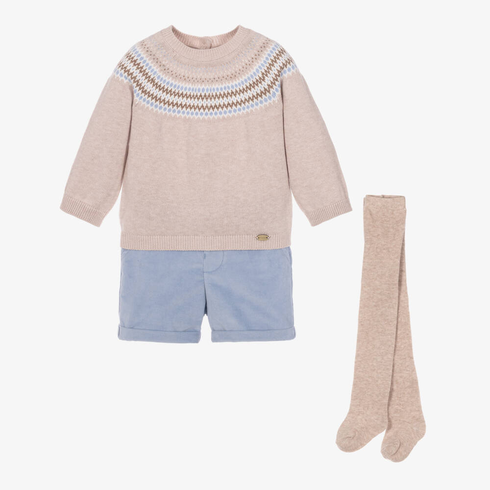 Mayoral Newborn-Baby Boys Beige Fair Isle Sweater & Shorts Set | Childrensalon