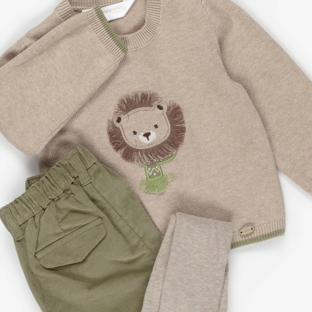Mayoral Newborn-Baby Boys Beige & Green Corduory Shorts Set | Childrensalon