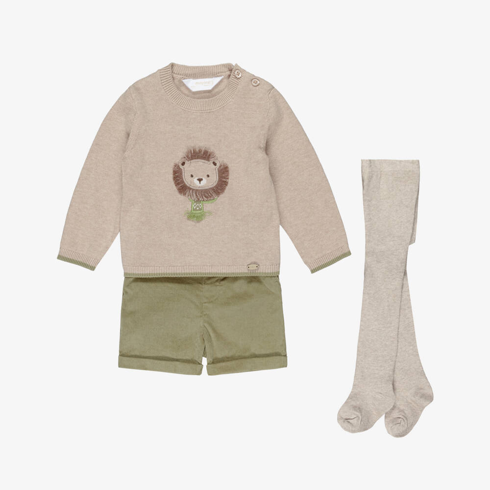 Mayoral Newborn-Baby Boys Beige & Green Corduory Shorts Set | Childrensalon