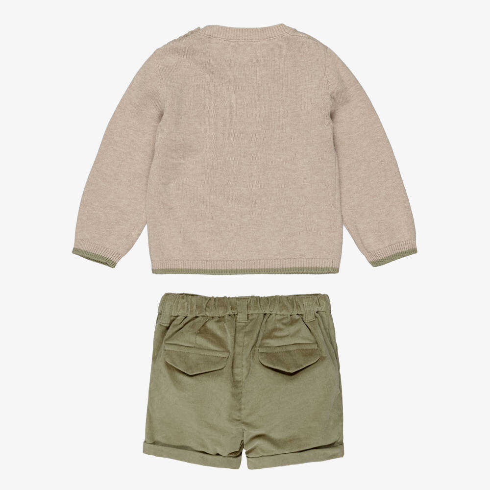Mayoral Newborn-Baby Boys Beige & Green Corduory Shorts Set | Childrensalon