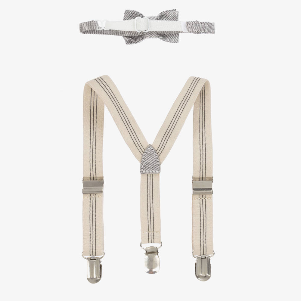 Mayoral-Baby Boys Beige & Grey Braces & Bow Tie Set | Childrensalon