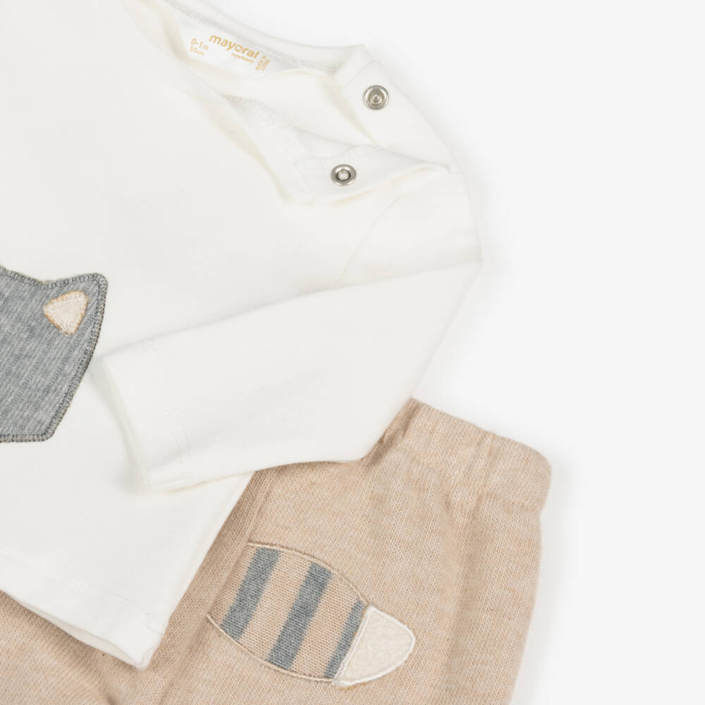 Mayoral Newborn-Baby Boys Beige & Grey Fox Trouser Set | Childrensalon