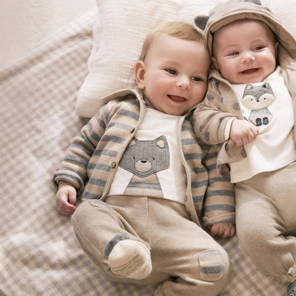 Mayoral Newborn-Baby Boys Beige & Grey Fox Trouser Set | Childrensalon