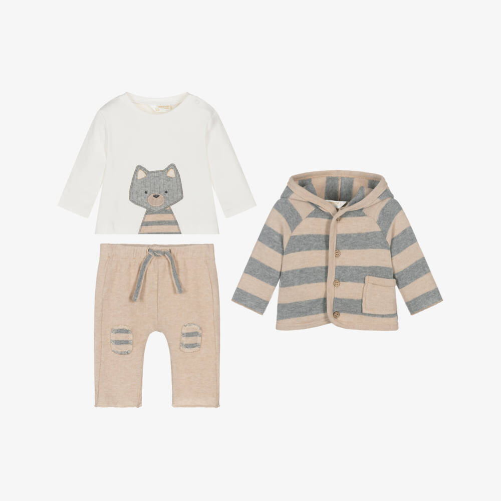 Mayoral Newborn-Baby Boys Beige & Grey Fox Trouser Set | Childrensalon