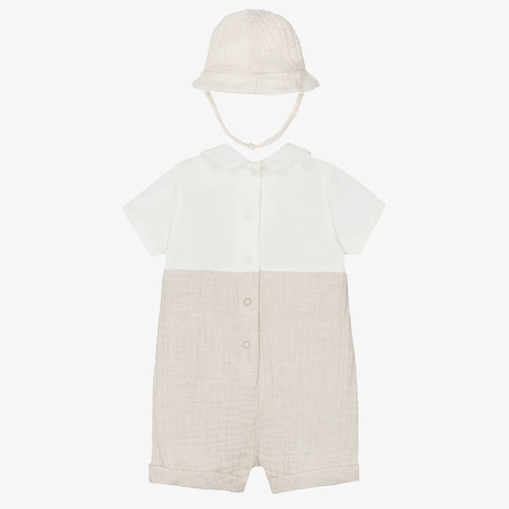 Mayoral Для новорожденных-Baby Boys Beige Muslin Shortie & Hat Set | Childrensalon