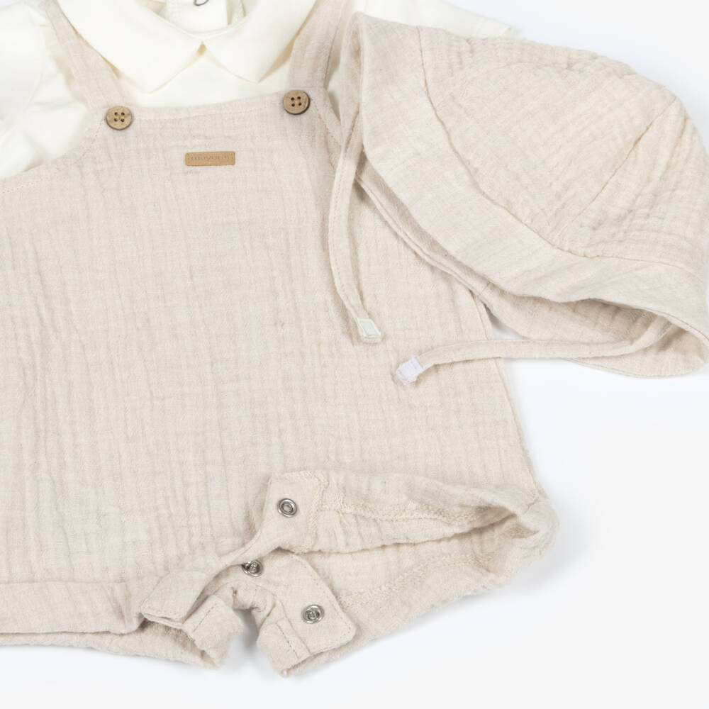 Mayoral Для новорожденных-Baby Boys Beige Muslin Shortie & Hat Set | Childrensalon