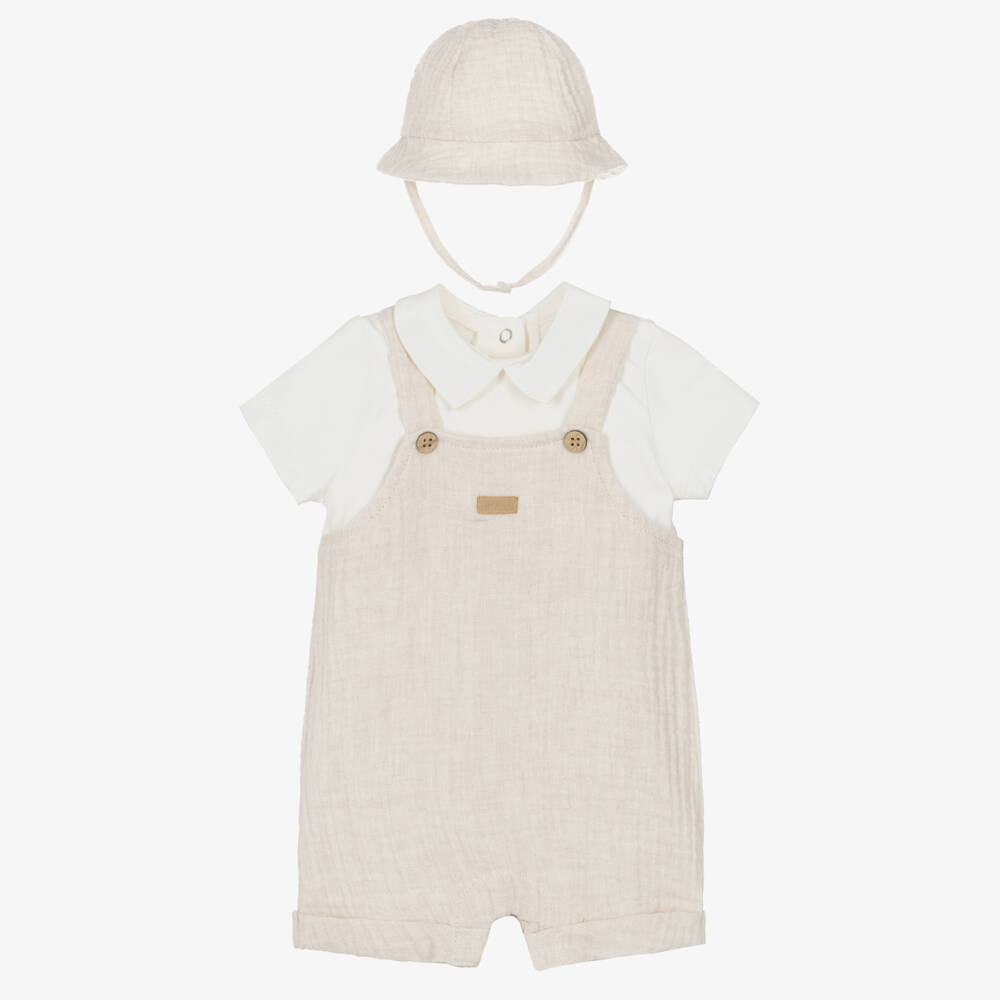 Mayoral Для новорожденных-Baby Boys Beige Muslin Shortie & Hat Set | Childrensalon