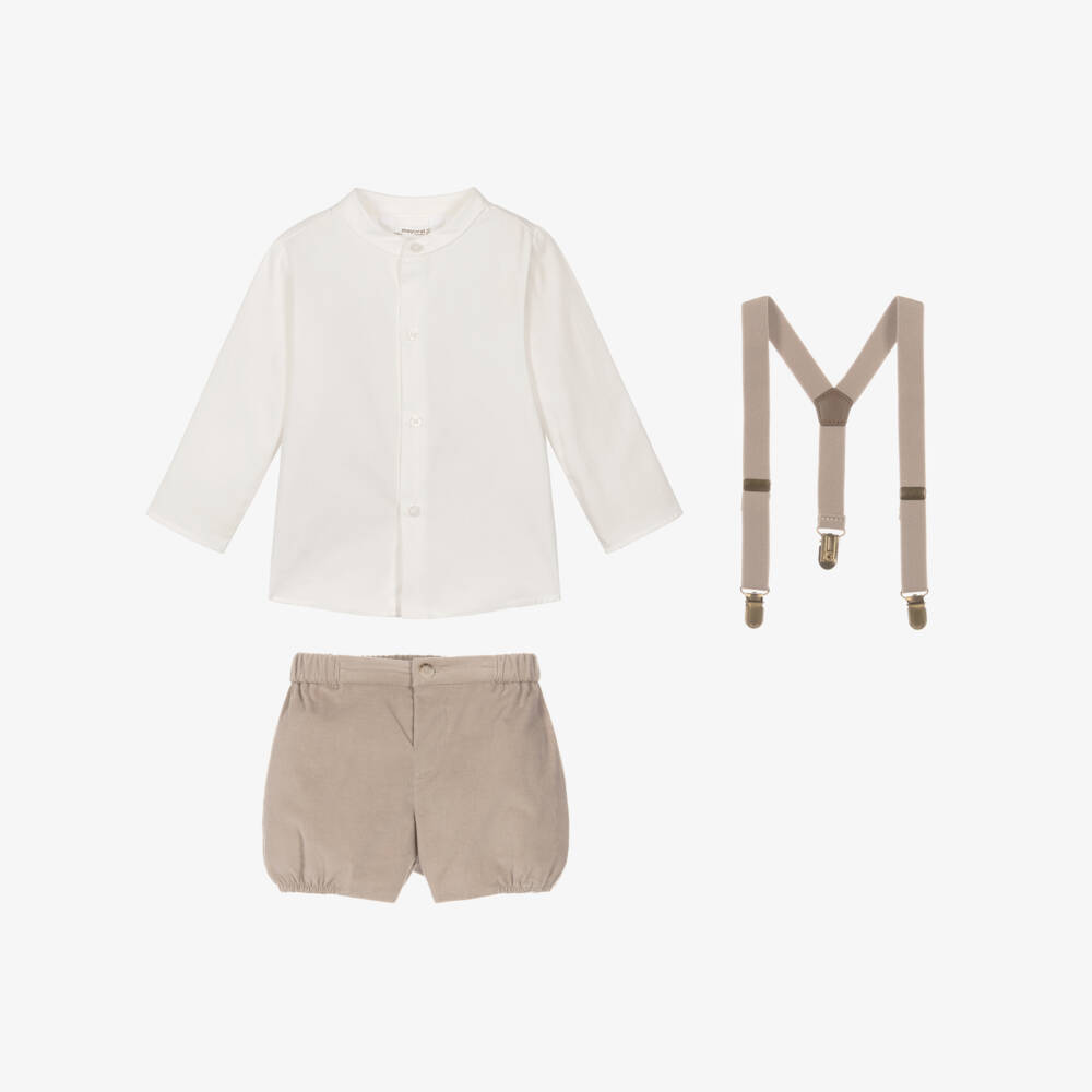 Mayoral Newborn-Baby Boys Beige Needlecord Shorts Set | Childrensalon