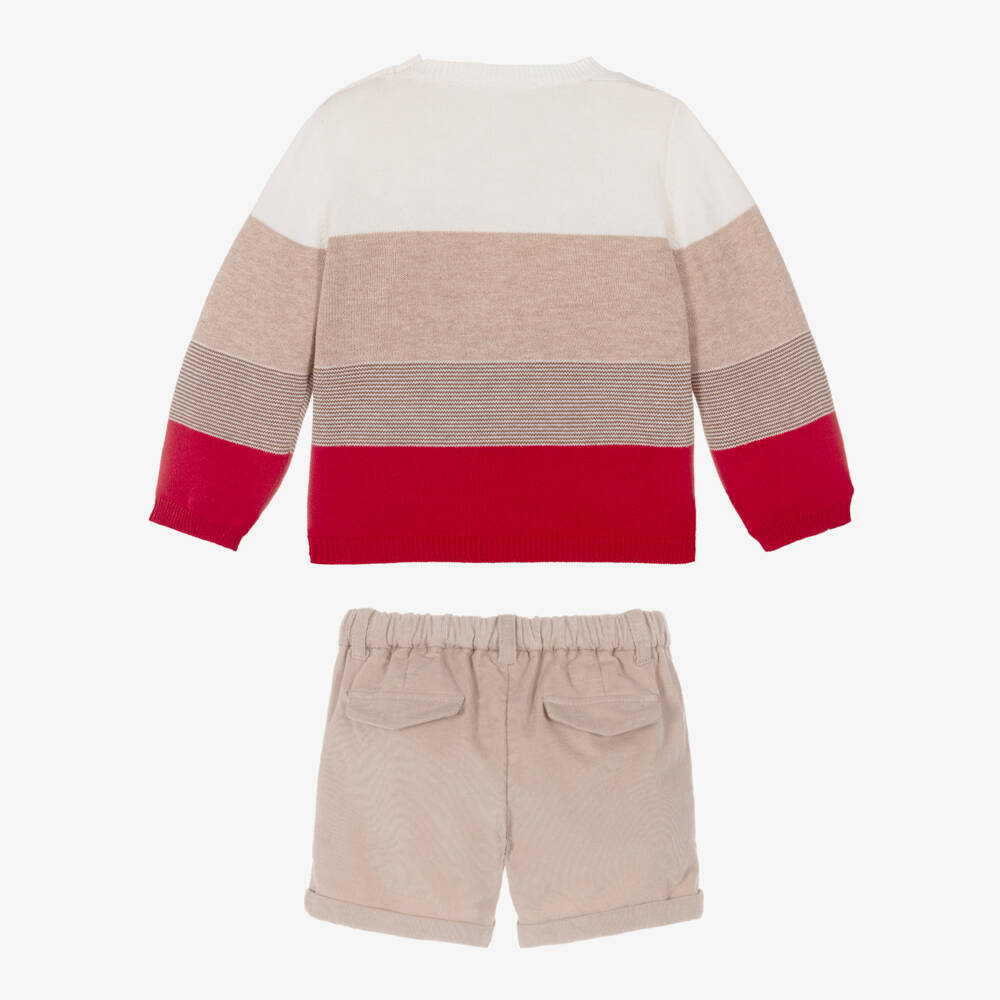 Mayoral Newborn-Baby Boys Beige & Red Corduroy Shorts Set | Childrensalon