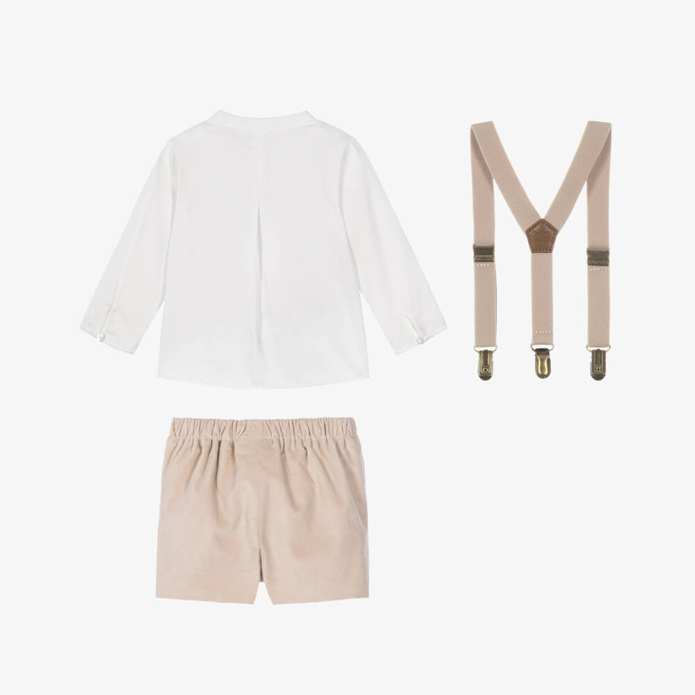 Mayoral Newborn-Baby Boys Beige Shorts Set with Braces | Childrensalon