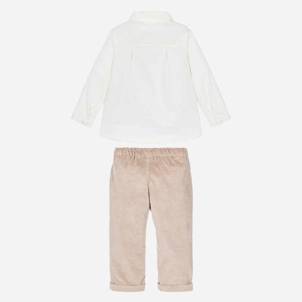 Mayoral Newborn-Baby Boys Beige Trouser Set with Bow Tie | Childrensalon