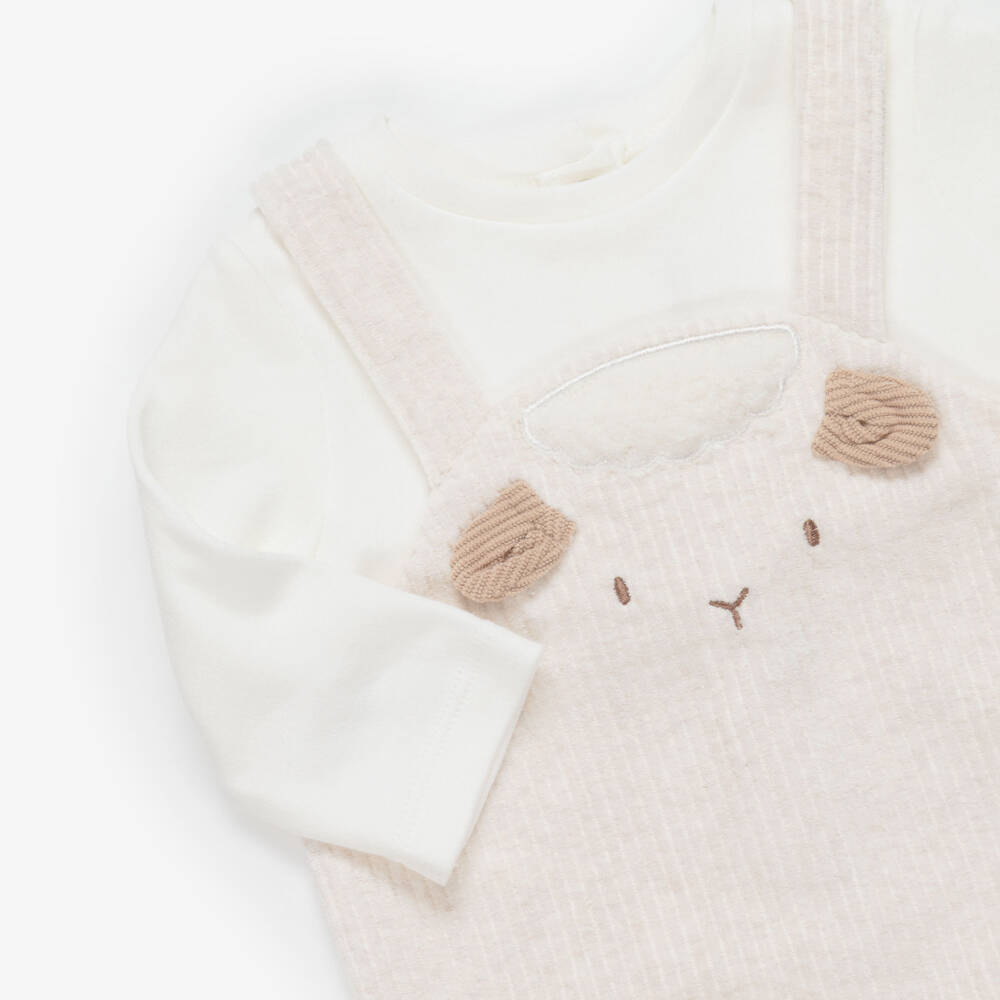 Mayoral Newborn-Baby Boys Beige Velour Dungaree Babygrow | Childrensalon