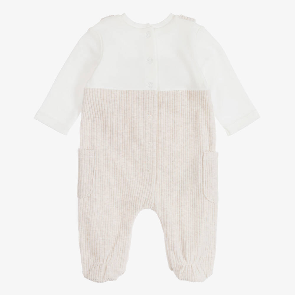 Mayoral Newborn-Baby Boys Beige Velour Dungaree Babygrow | Childrensalon