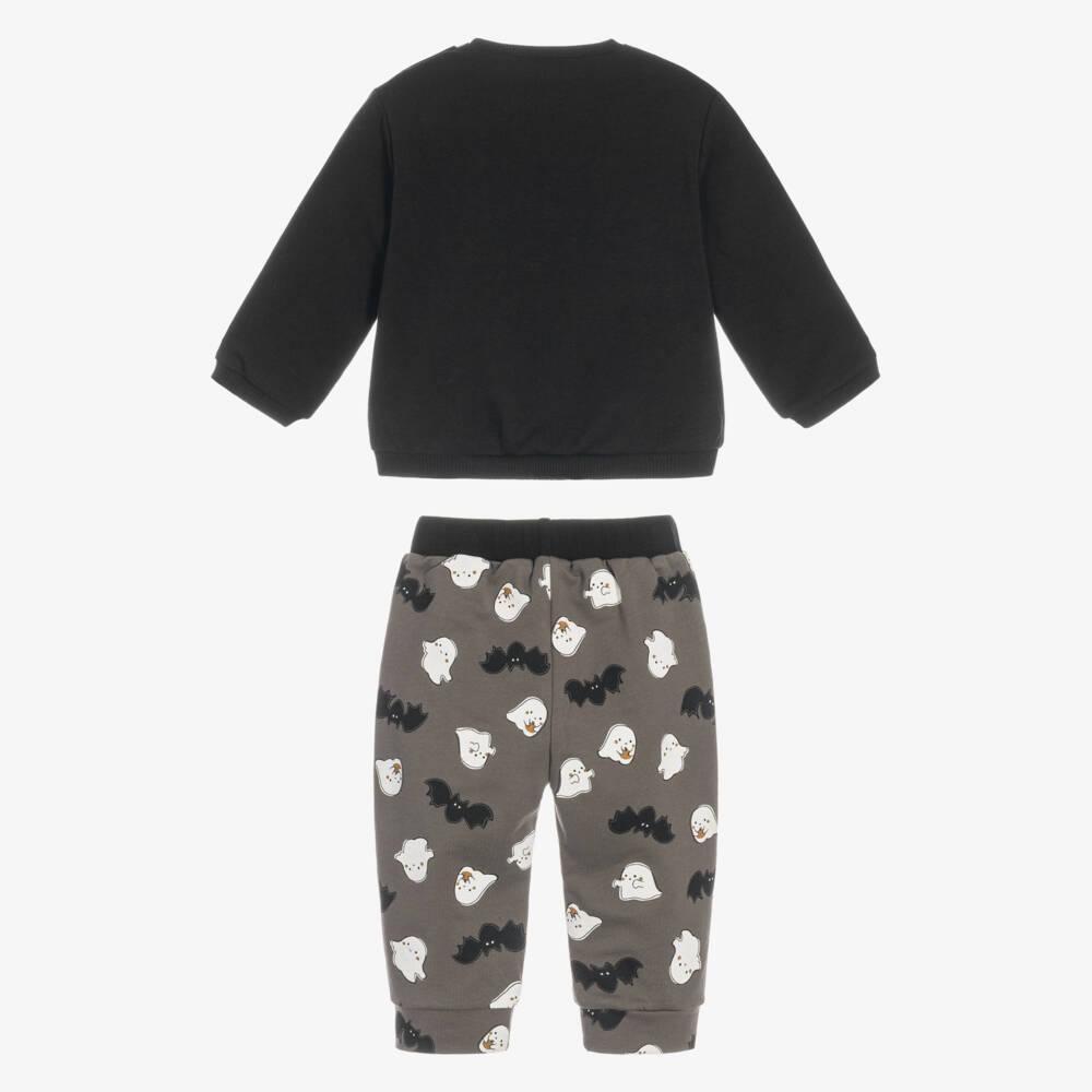 Mayoral Newborn-Baby Boys Black & Grey Trouser Set with Ghost Print | Childrensalon