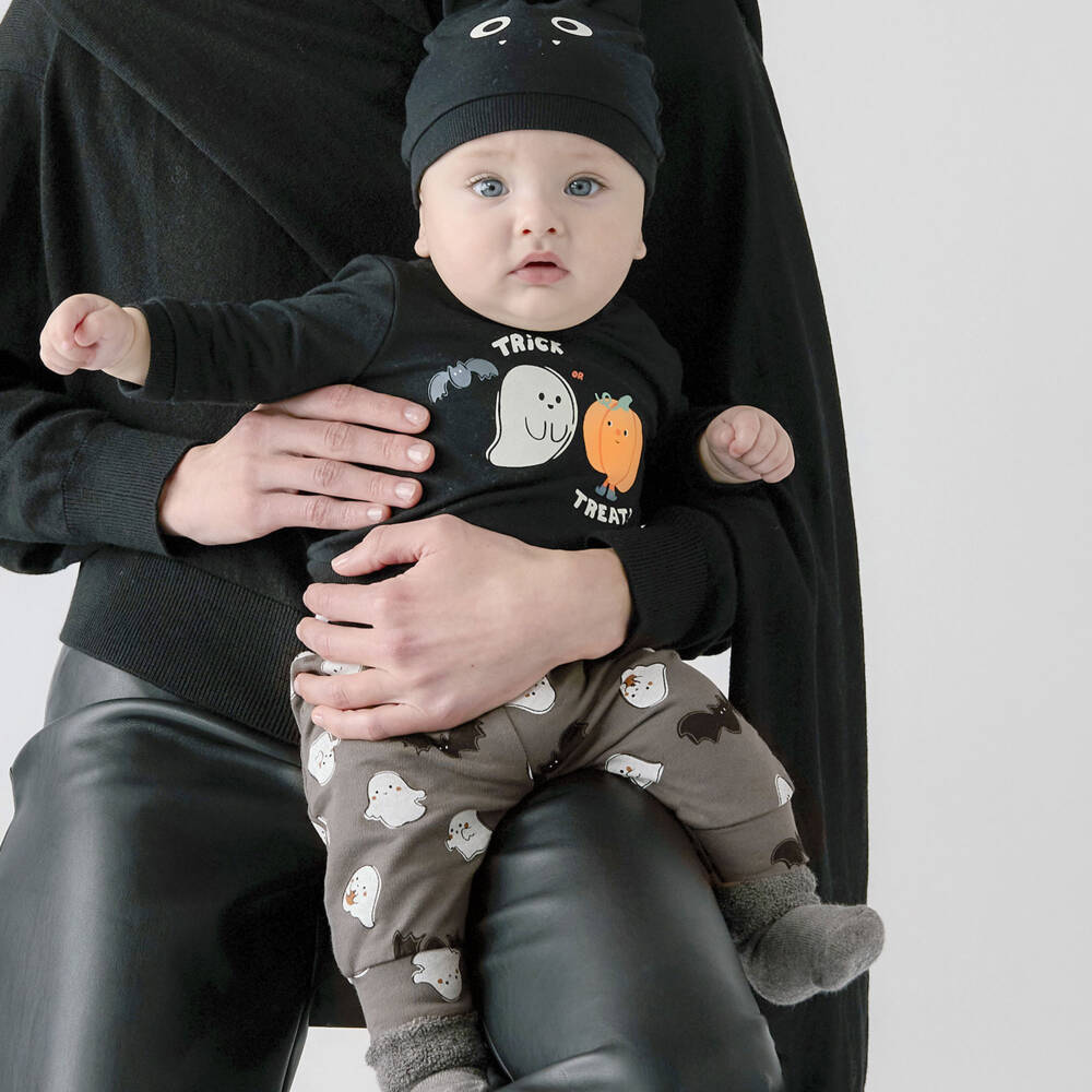 Mayoral Newborn-Baby Boys Black & Grey Trouser Set with Ghost Print | Childrensalon