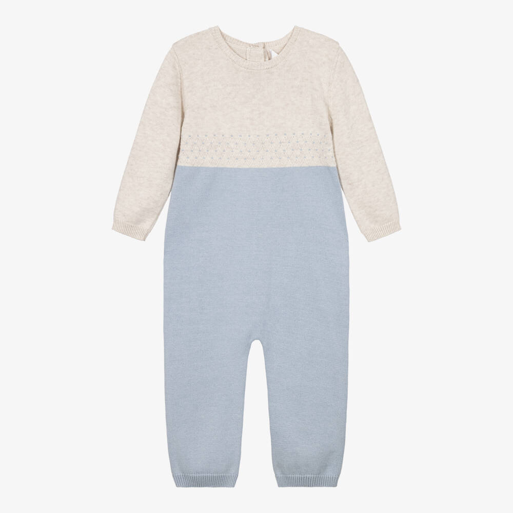Mayoral Newborn-Baby Boys Blue & Beige Knitted Romper | Childrensalon
