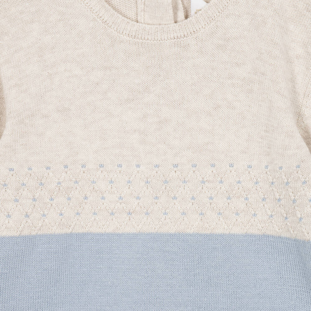 Mayoral Newborn-Baby Boys Blue & Beige Knitted Romper | Childrensalon