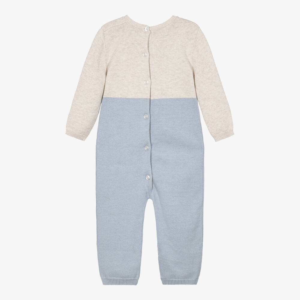 Mayoral Newborn-Baby Boys Blue & Beige Knitted Romper | Childrensalon
