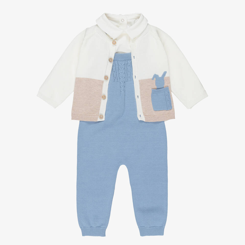 Mayoral Newborn-Baby Boys Blue Bunny Knitted Dungaree Set | Childrensalon