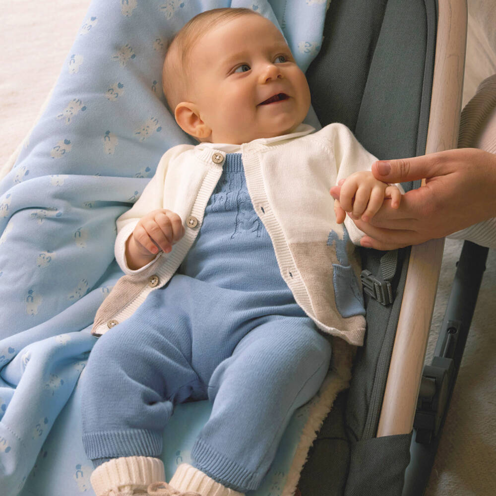 Mayoral Newborn-Baby Boys Blue Bunny Knitted Dungaree Set | Childrensalon