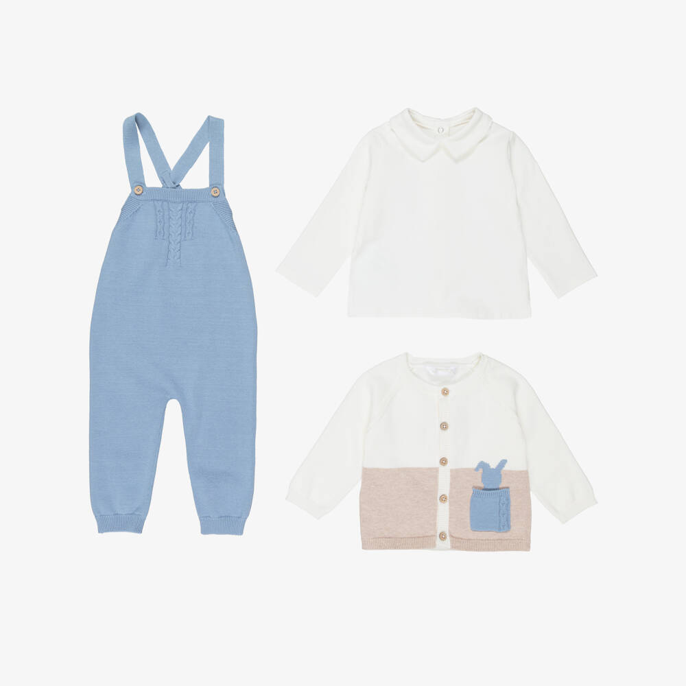 Mayoral Newborn-Baby Boys Blue Bunny Knitted Dungaree Set | Childrensalon