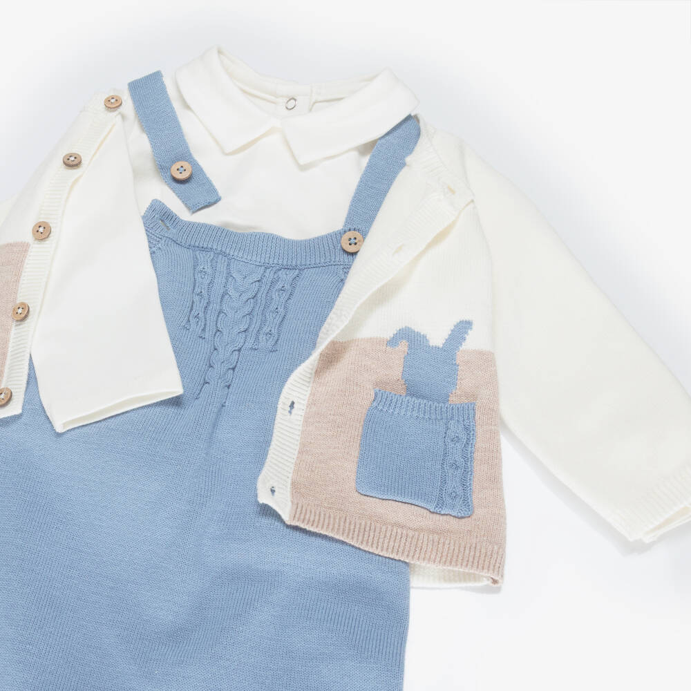 Mayoral Newborn-Baby Boys Blue Bunny Knitted Dungaree Set | Childrensalon