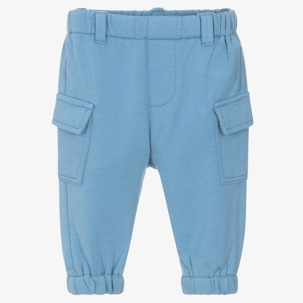 Mayoral Newborn-Baby Boys Blue Cotton Cargo Pocket Joggers | Childrensalon