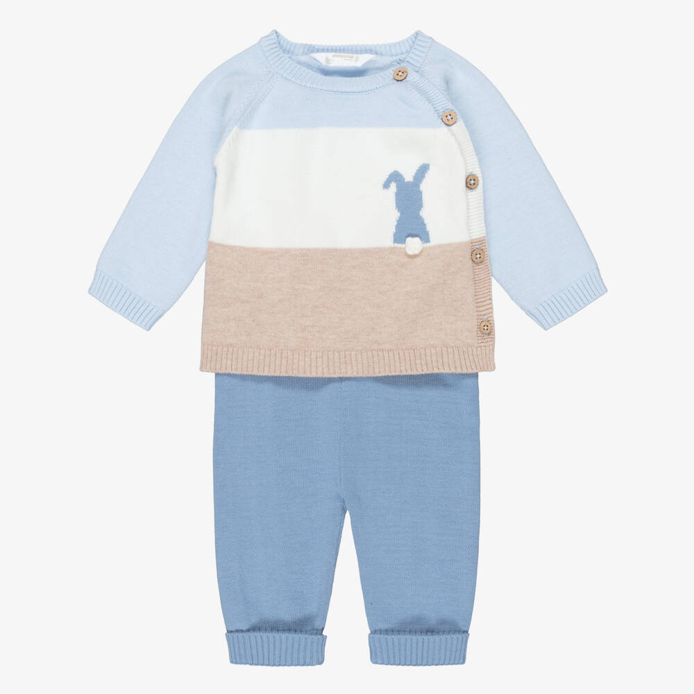 Mayoral Для новорожденных-Baby Boys Blue Cotton Knit Bunny Trouser Set | Childrensalon