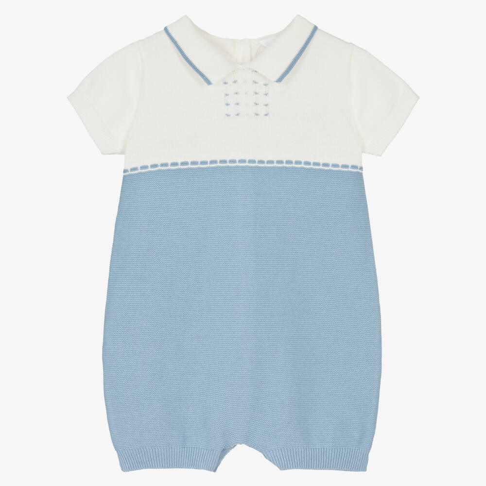 Mayoral Для новорожденных-Baby Boys Blue Cotton Knit Collared Shortie | Childrensalon