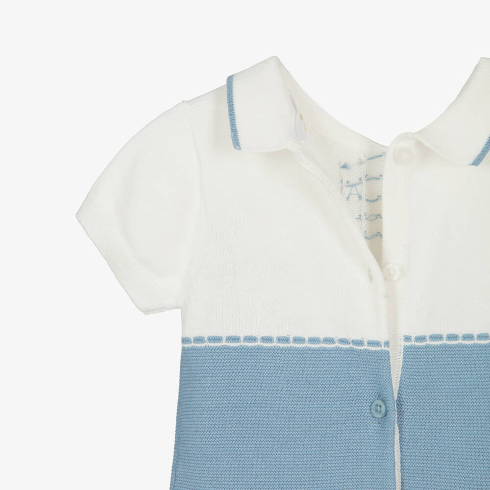 Mayoral Для новорожденных-Baby Boys Blue Cotton Knit Collared Shortie | Childrensalon