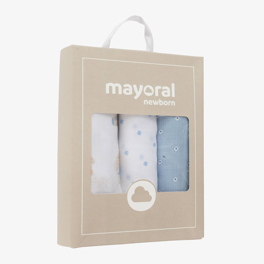 Mayoral-لفافات موسلين قطن لون أزرق فاتح للمواليد (عدد 3) | Childrensalon
