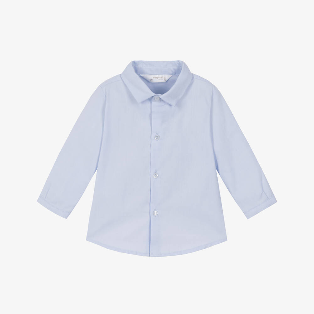 Mayoral Newborn-Baby Boys Blue Cotton Shirt with Bow Tie | Childrensalon