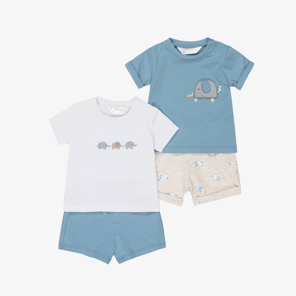 Mayoral Для новорожденных-Baby Boys Blue Cotton Shorts Set with Elephants | Childrensalon